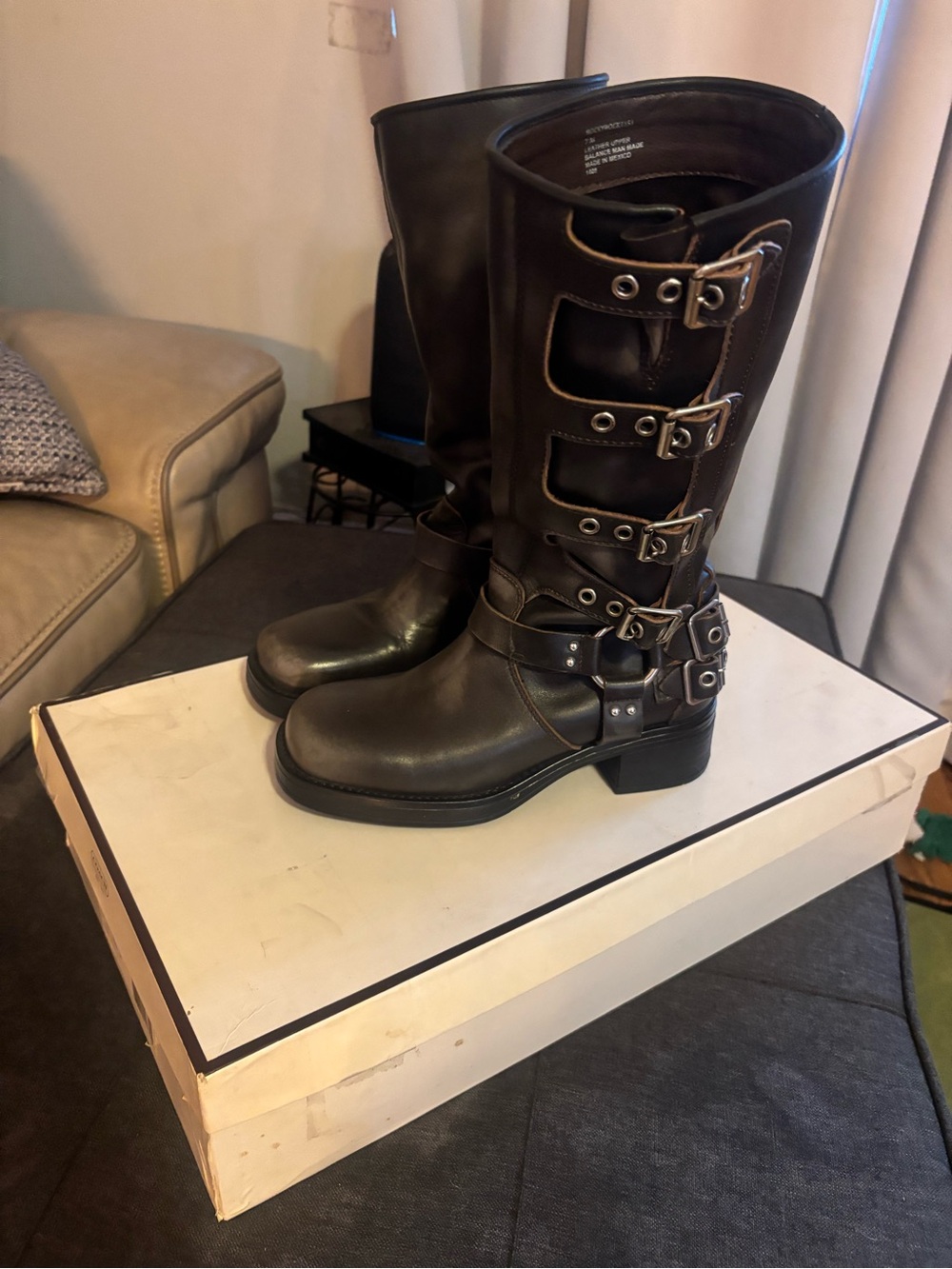 Steve Madden Black Buckle Moto Combat Boots